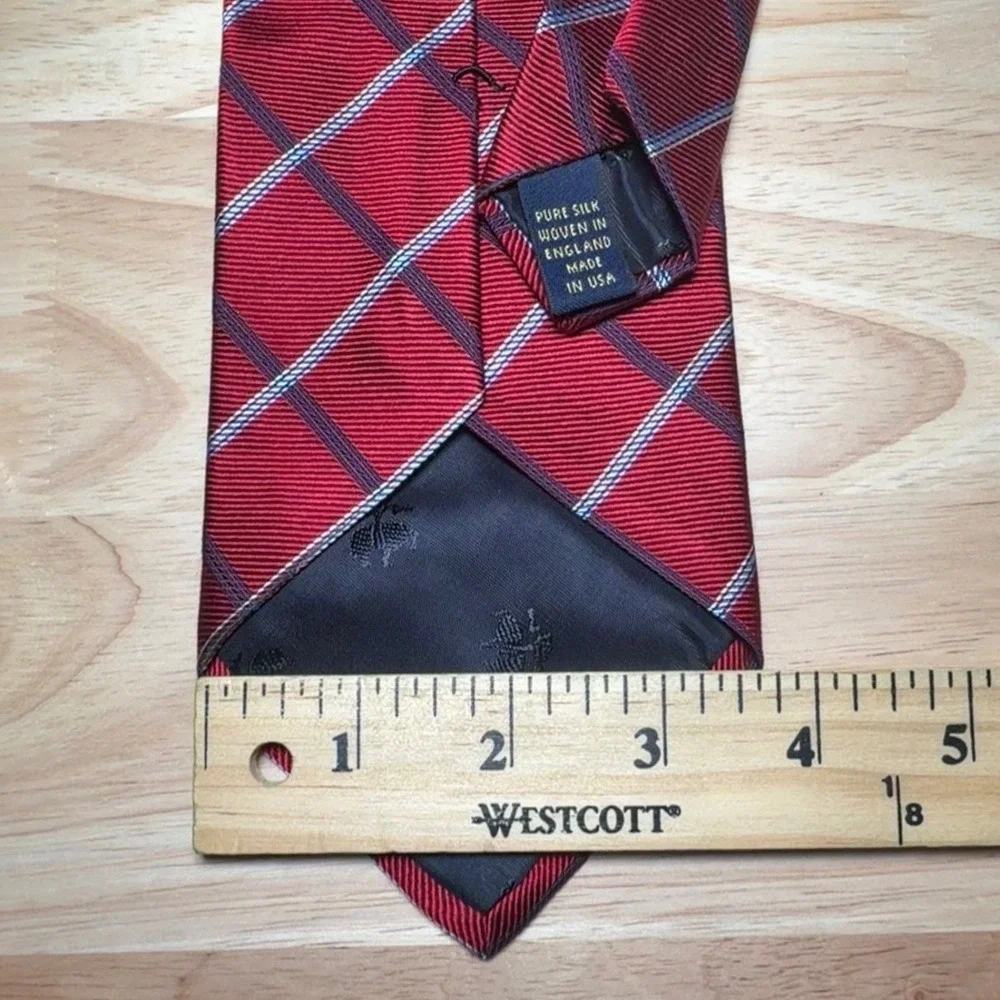 Brooks Brothers Necktie Men One Size Red Check Silk Woven in England Made in USA